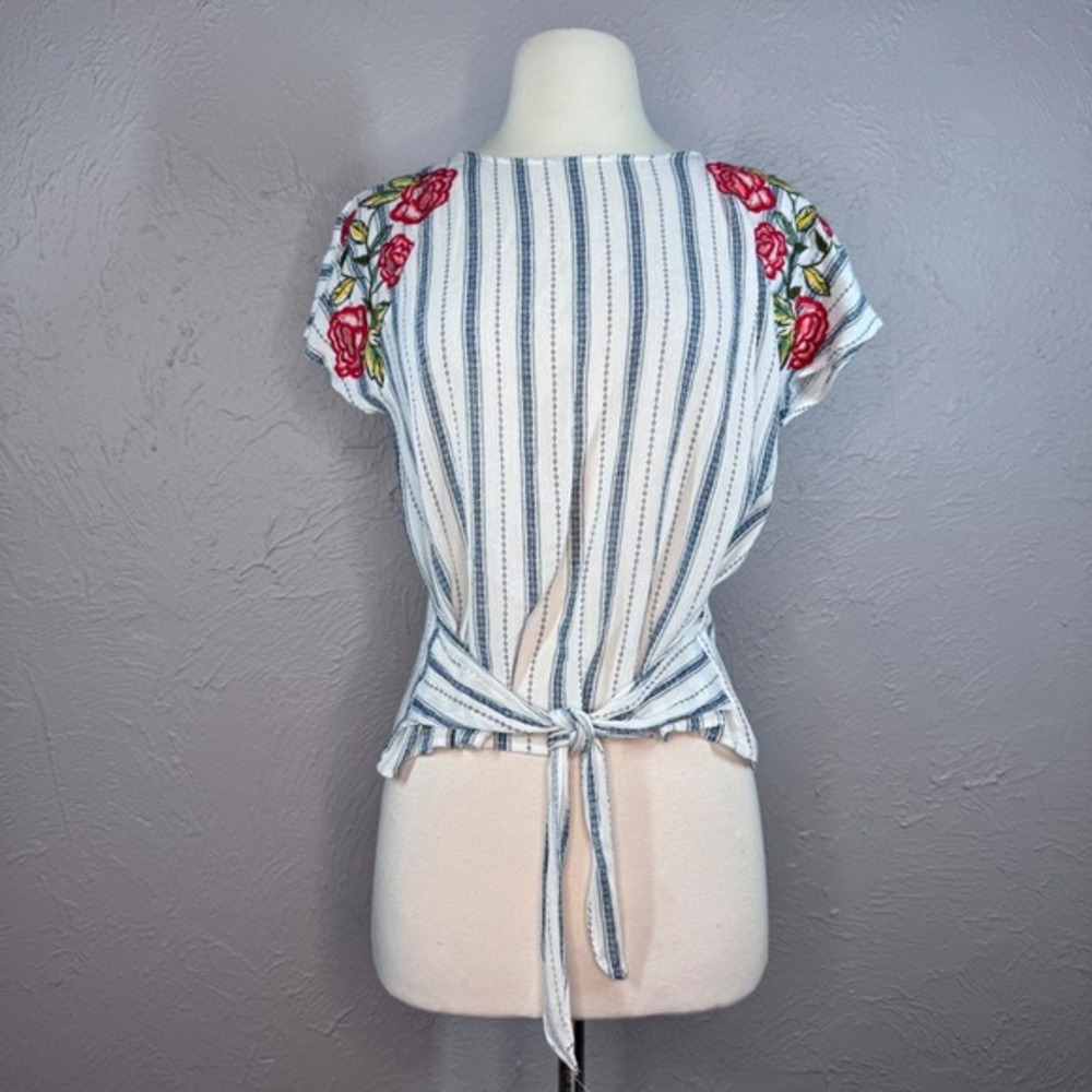 THML Small cropped tie front striped embroidered boho top Bohemian Summer